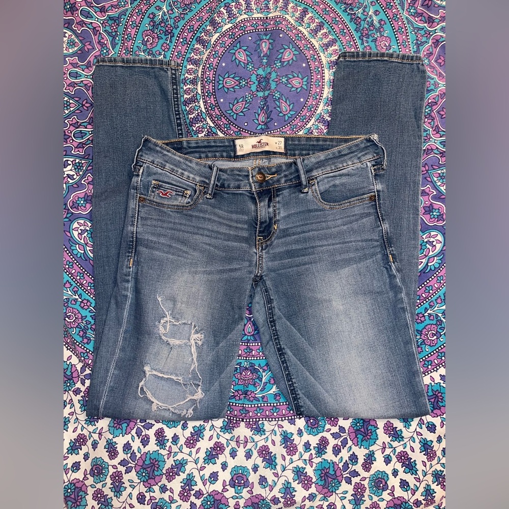 Hollister Women's Distressed Light Blue Skinny Jeans